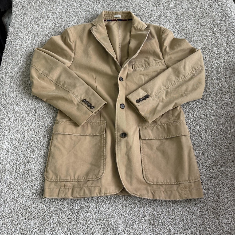 J.Crew Blazer Mens Small Beige Cotton Broken In Chino Sport Coat Jacket Casual